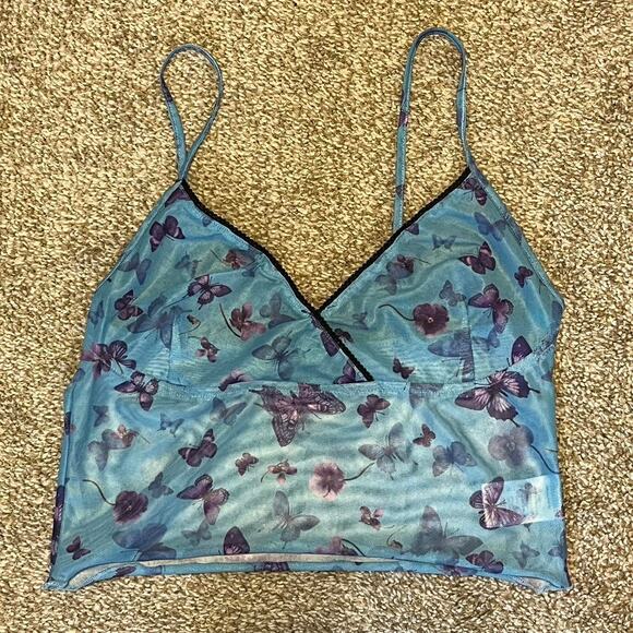 Mesh blue and purple butterfly cami top - Picture 3 of 5